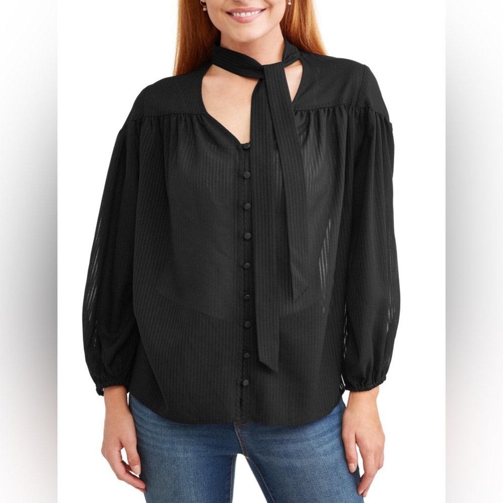 Time‎ and Tru Sheer Black and Burgundy Women's Tops